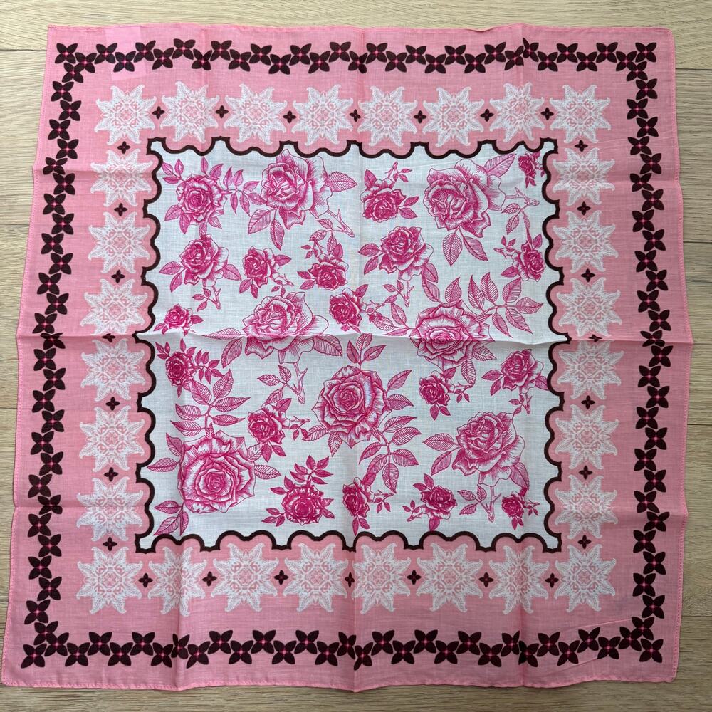 Boutique Rose Floral Organic Cotton Pink Boho Cottage Western Bandana NEW - Picture 4 of 4